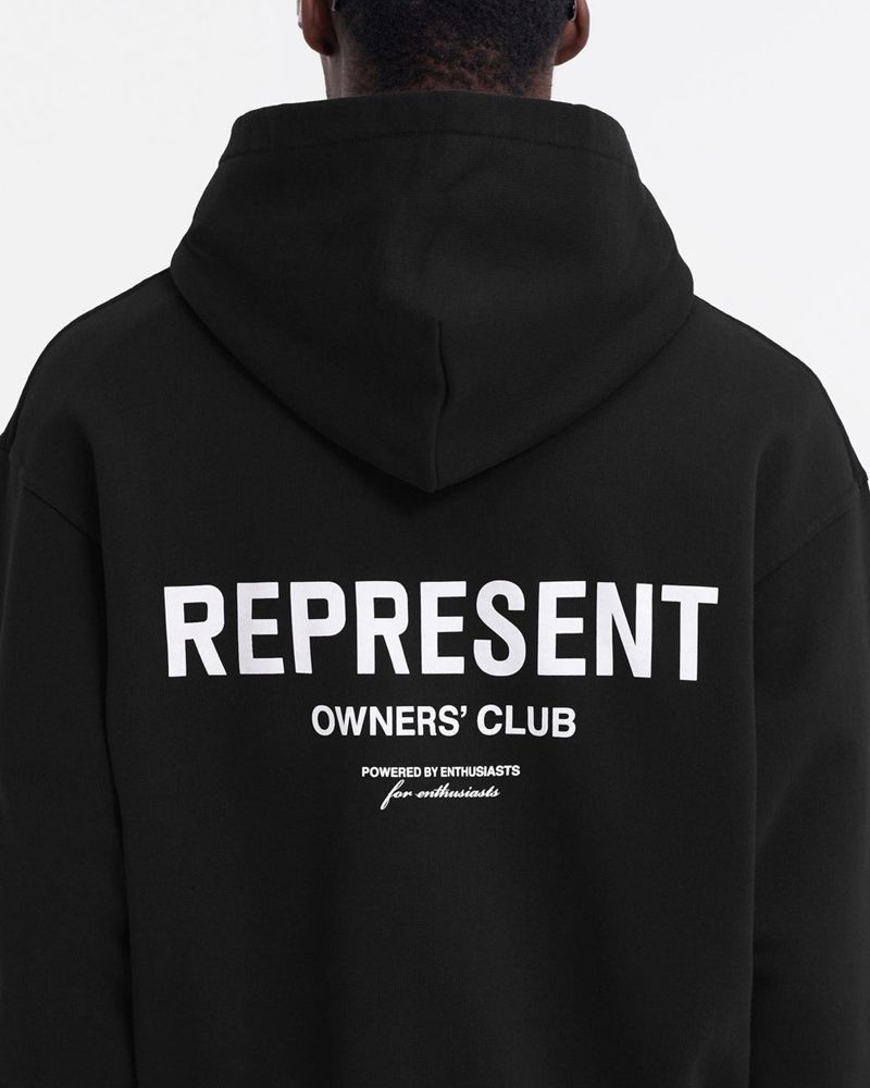 Men's Represent Owners Club Zip Hoodie Black | UK-RDLZC6435