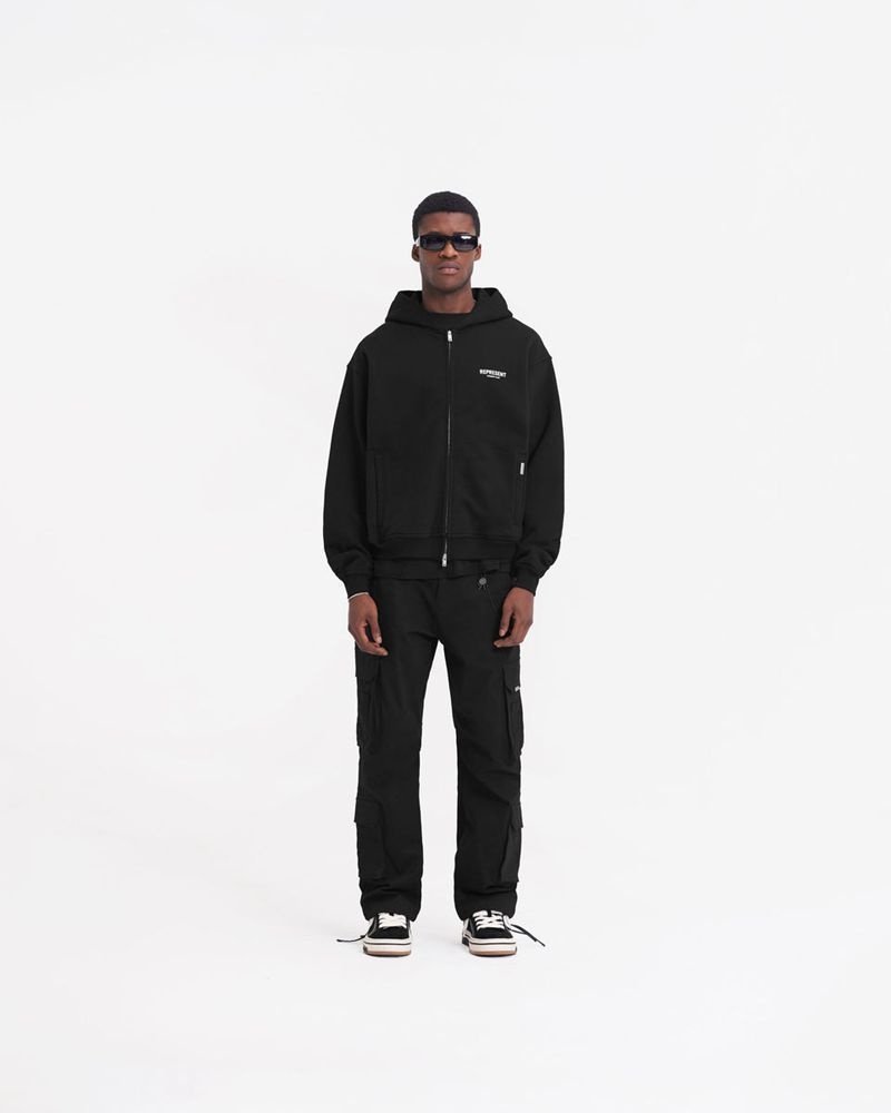 Men's Represent Owners Club Zip Hoodie Black | UK-RDLZC6435