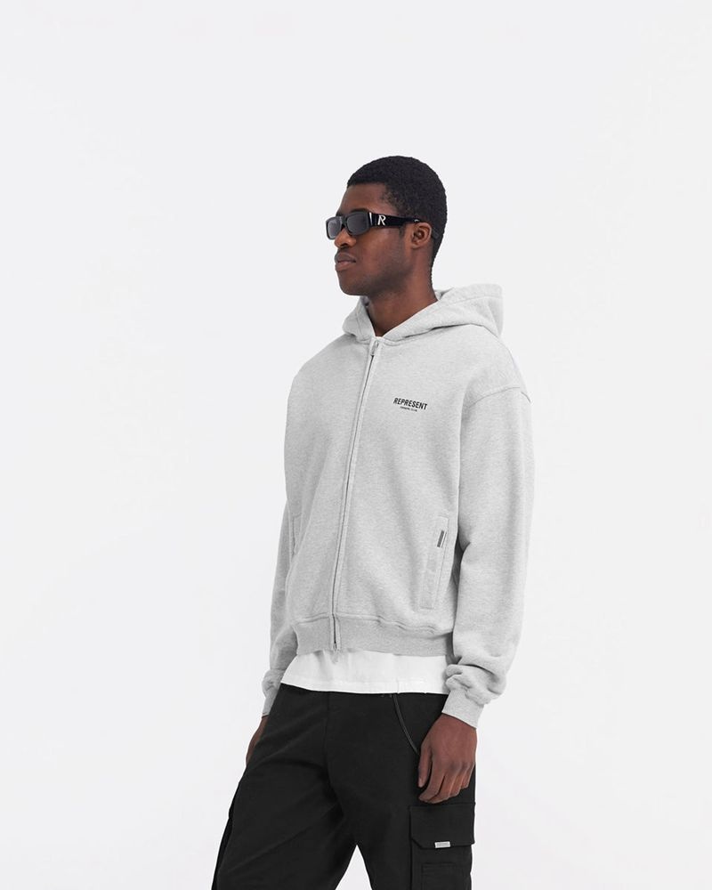 Men's Represent Owners Club Zip Hoodie Grey | UK-TGPCX8671