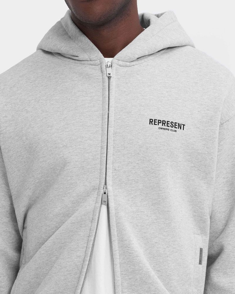 Men's Represent Owners Club Zip Hoodie Grey | UK-TGPCX8671