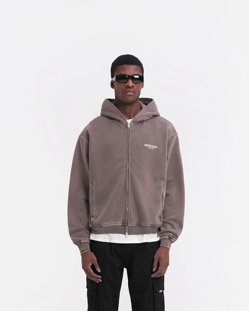 Men's Represent Owners Club Zip Hoodie Taupe | UK-QXKBR0894