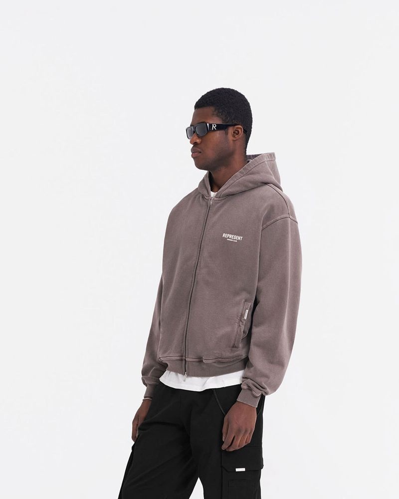 Men's Represent Owners Club Zip Hoodie Taupe | UK-QXKBR0894