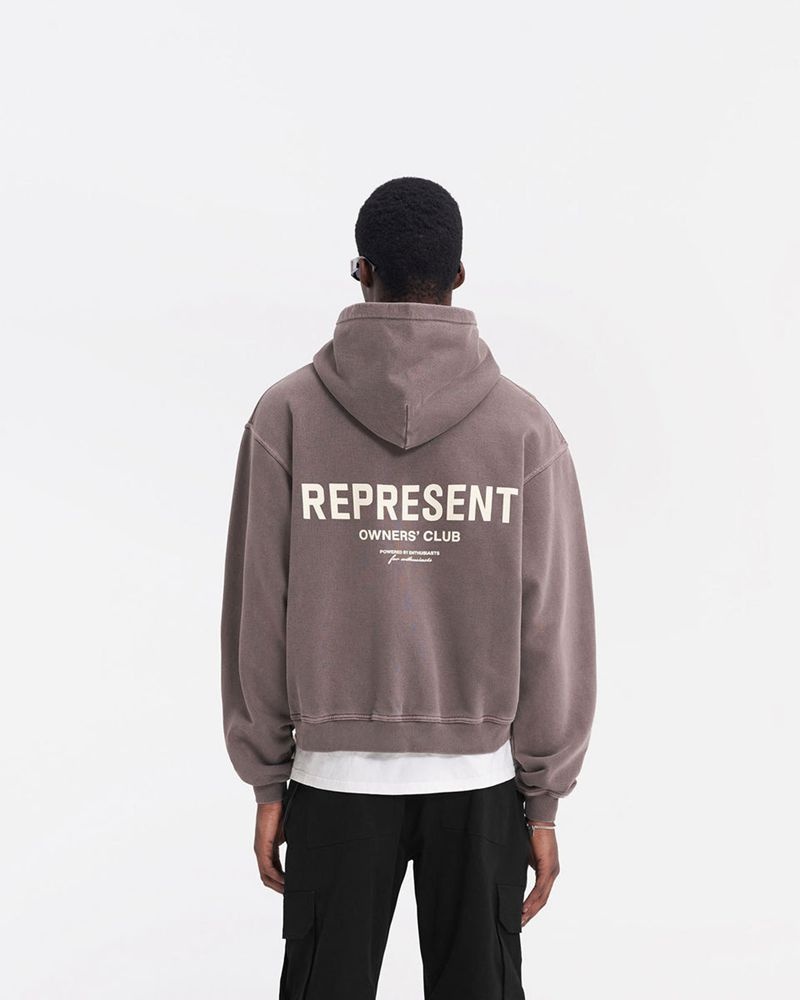 Men's Represent Owners Club Zip Hoodie Taupe | UK-QXKBR0894