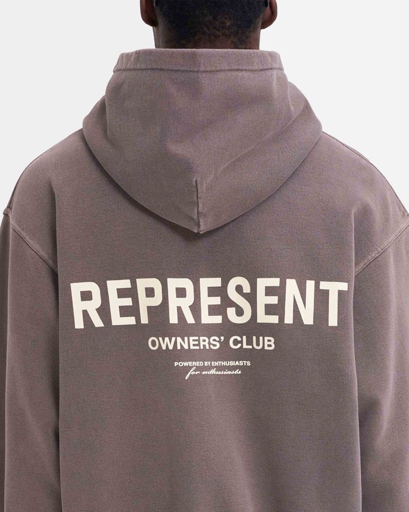 Men's Represent Owners Club Zip Hoodie Taupe | UK-QXKBR0894