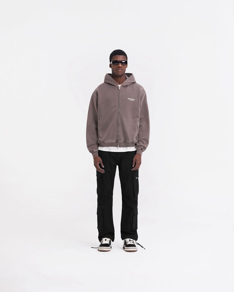 Men's Represent Owners Club Zip Hoodie Taupe | UK-QXKBR0894