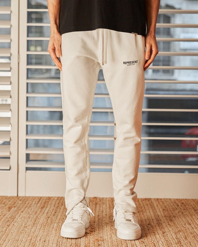 Men's Represent Owners Club Zip Sweatpants White | UK-UPJSX2698