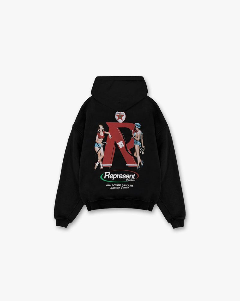 Men's Represent Premium Hoodie Black | UK-JQCUV5073