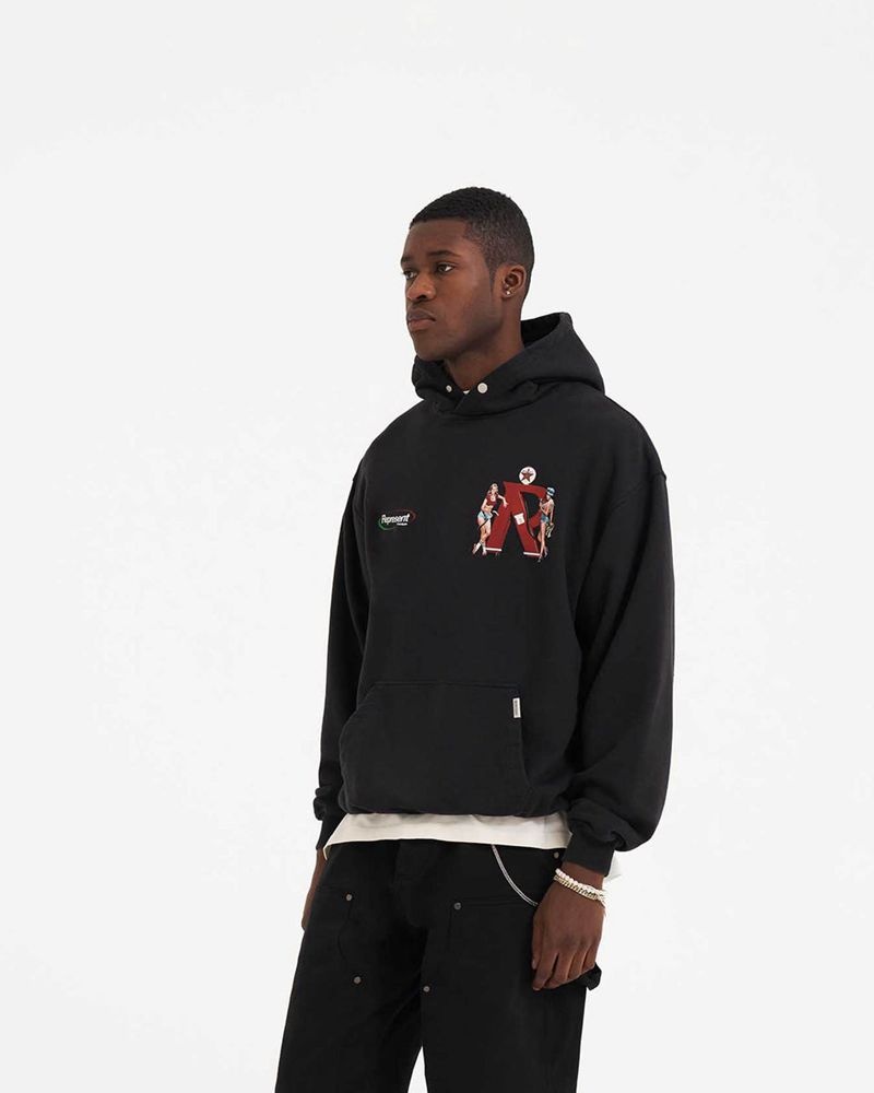 Men's Represent Premium Hoodie Black | UK-JQCUV5073