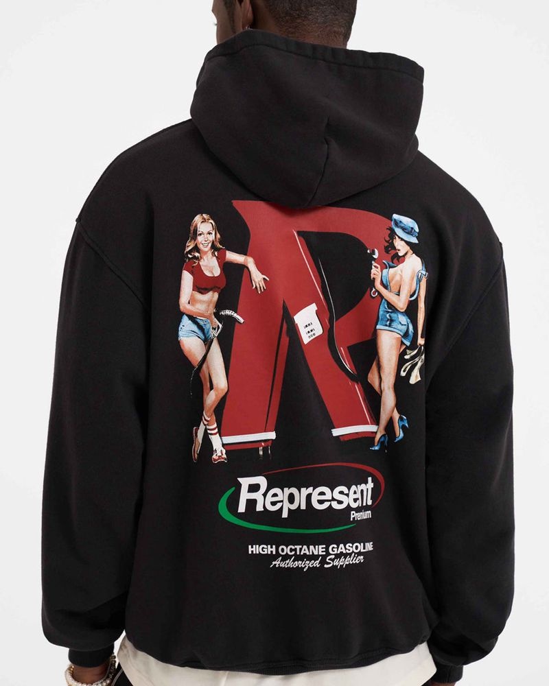 Men's Represent Premium Hoodie Black | UK-JQCUV5073