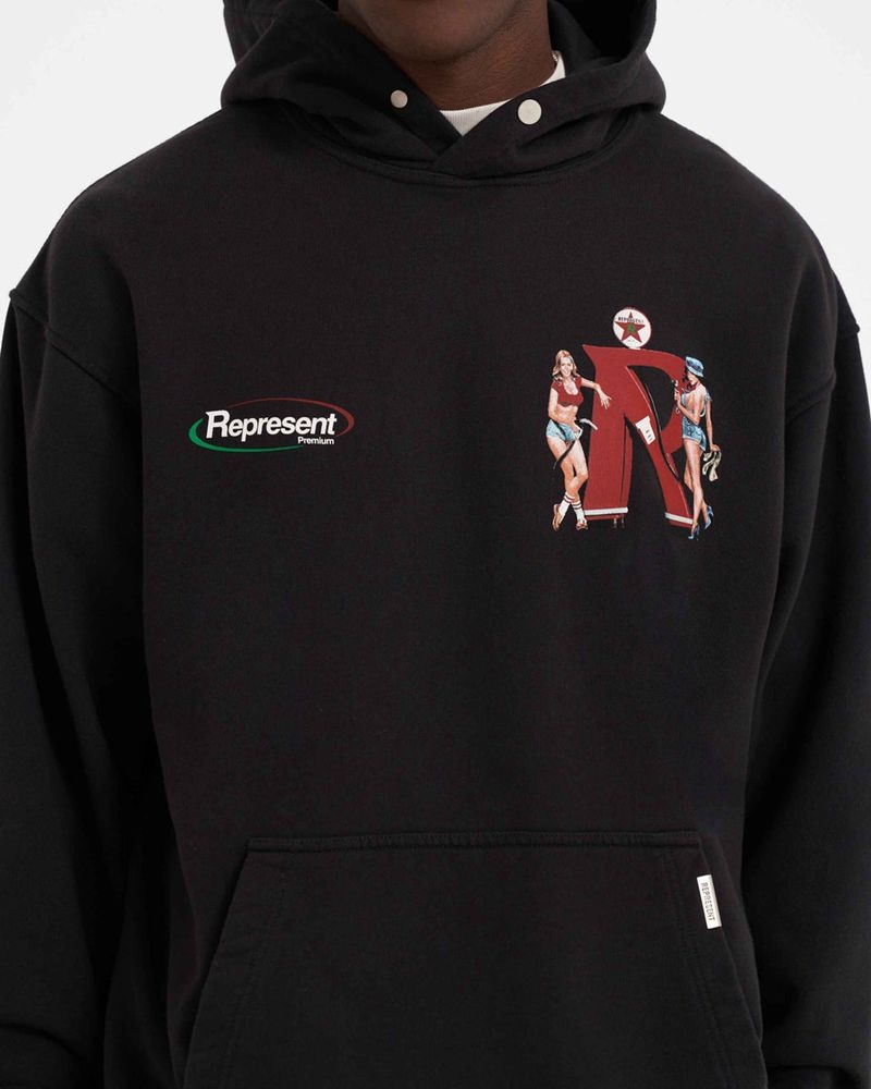 Men's Represent Premium Hoodie Black | UK-JQCUV5073