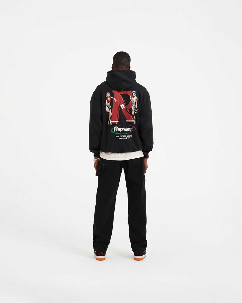 Men's Represent Premium Hoodie Black | UK-JQCUV5073