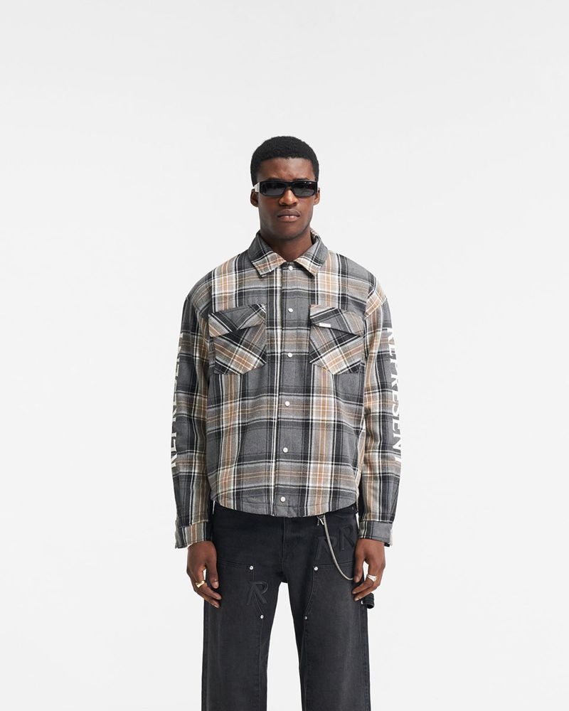 Men's Represent Quilted Flannel Overshirt Grey / Brown | UK-PSTIU9736