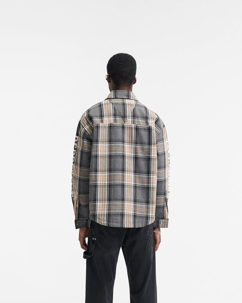 Men's Represent Quilted Flannel Overshirt Grey / Brown | UK-PSTIU9736