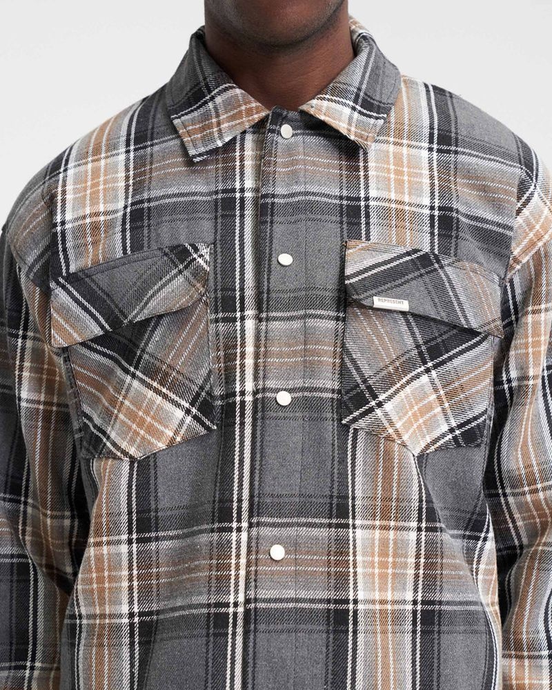 Men's Represent Quilted Flannel Overshirt Grey / Brown | UK-PSTIU9736