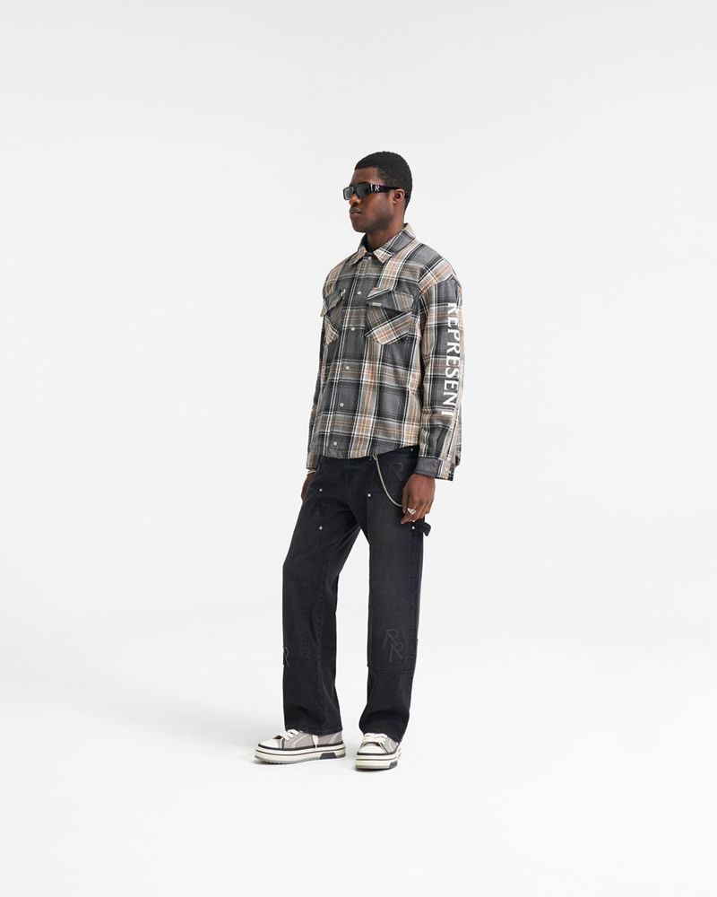 Men's Represent Quilted Flannel Overshirt Grey / Brown | UK-PSTIU9736