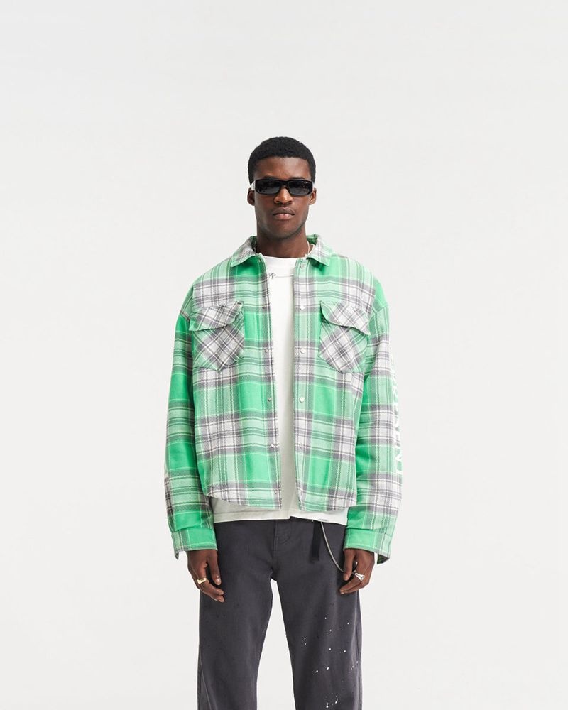 Men's Represent Quilted Flannel Overshirt Green / Grey | UK-EAYHN6321