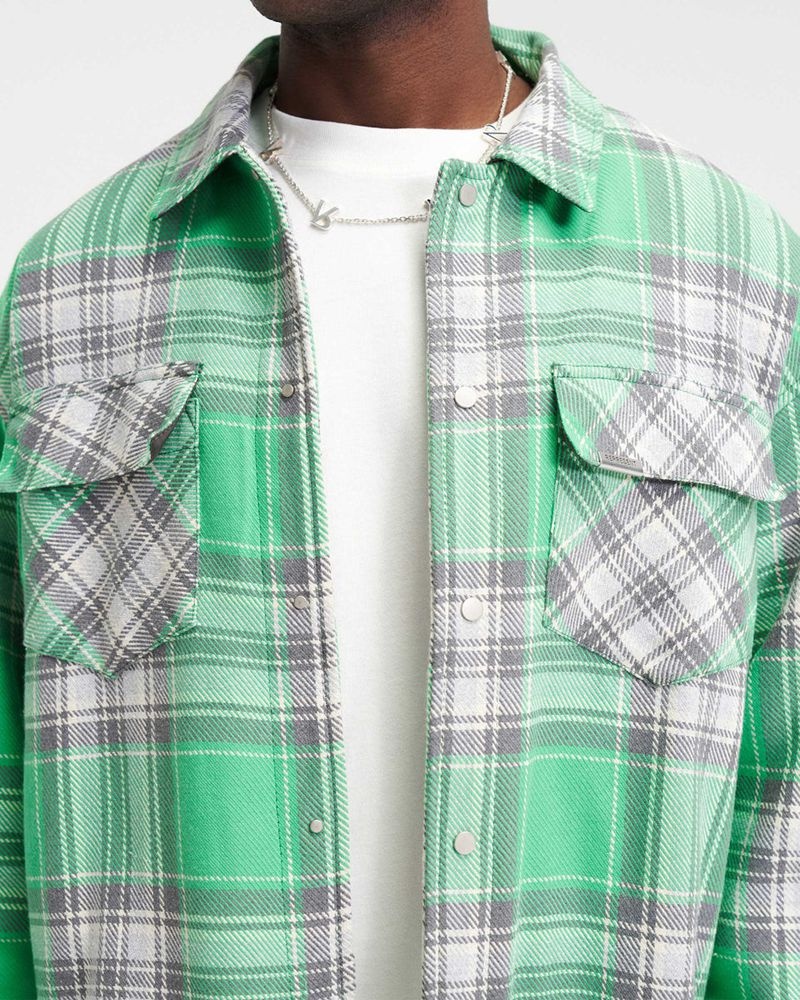 Men's Represent Quilted Flannel Overshirt Green / Grey | UK-EAYHN6321