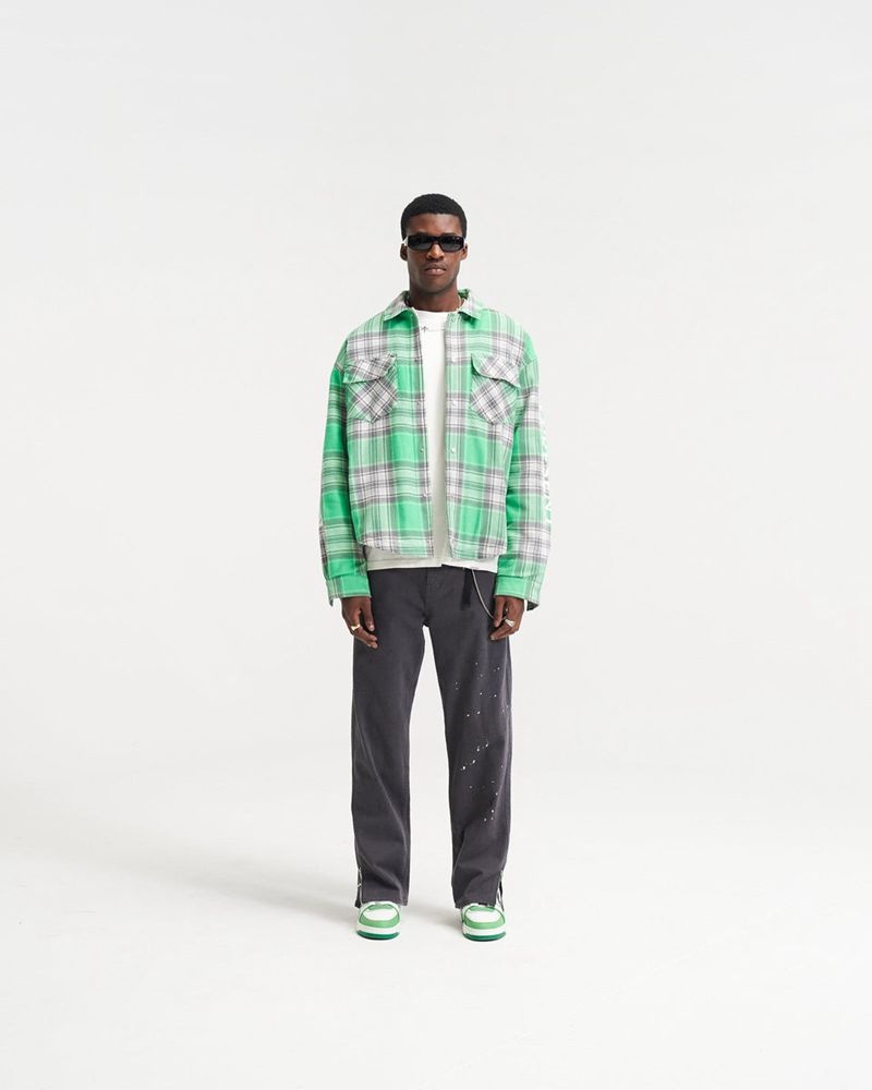 Men's Represent Quilted Flannel Overshirt Green / Grey | UK-EAYHN6321