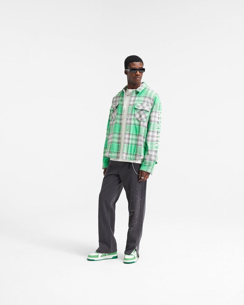 Men's Represent Quilted Flannel Overshirt Green / Grey | UK-EAYHN6321