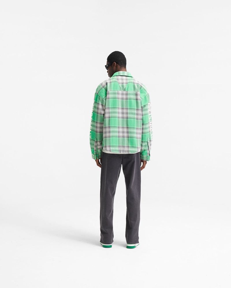 Men's Represent Quilted Flannel Overshirt Green / Grey | UK-EAYHN6321