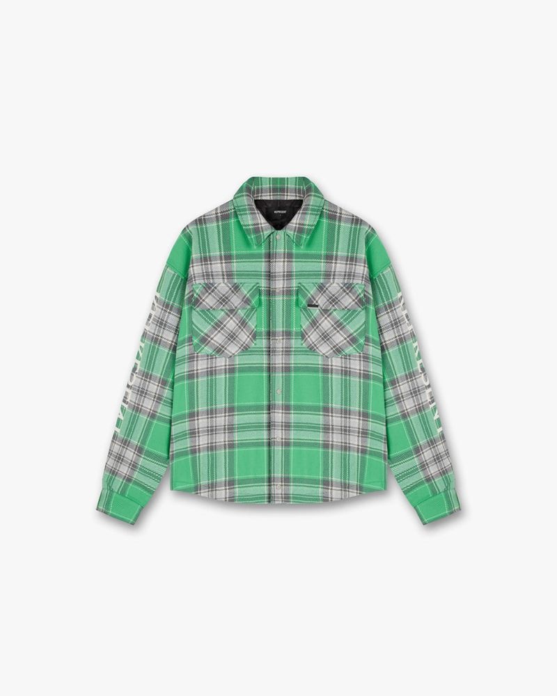 Men\'s Represent Quilted Flannel Overshirt Green / Grey | UK-EAYHN6321