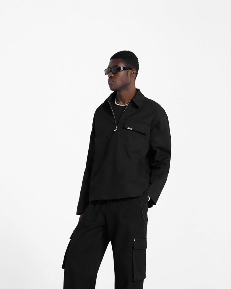 Men's Represent Quilted Pullover Shirts Black | UK-PQFUD1865