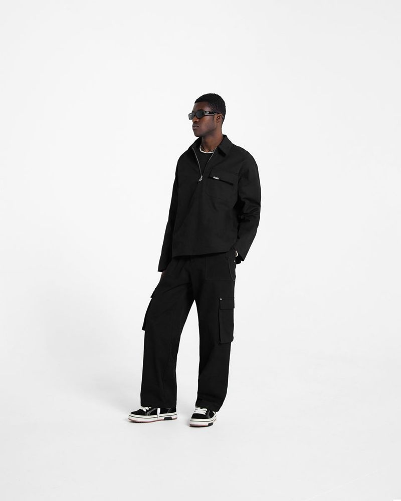 Men's Represent Quilted Pullover Shirts Black | UK-PQFUD1865