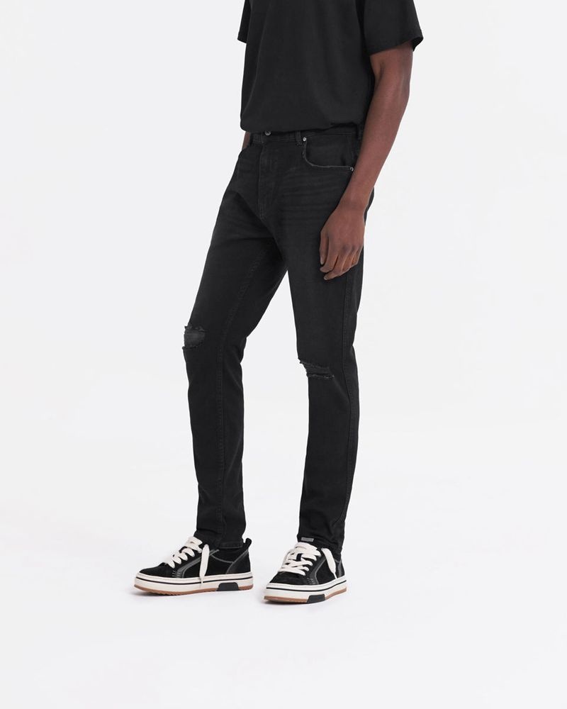 Men's Represent R1 Destroyer Ripped Jeans Black | UK-MTNYV2546