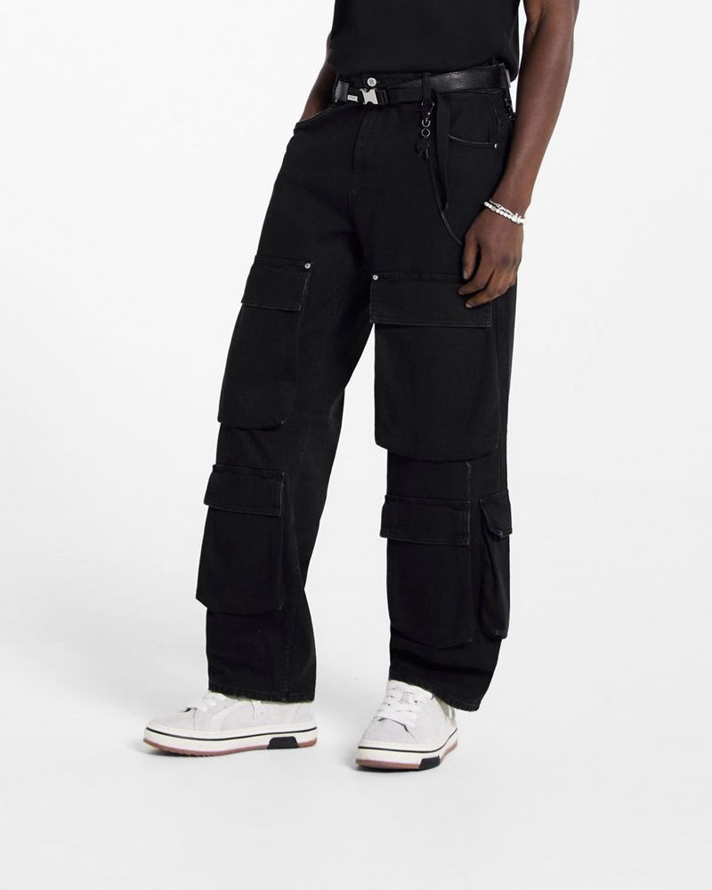 Men's Represent R3 Cargo Jeans Black | UK-REYIF3526