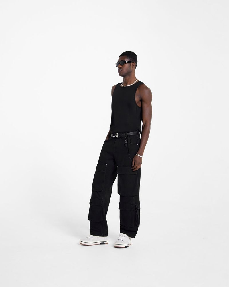 Men's Represent R3 Cargo Jeans Black | UK-REYIF3526