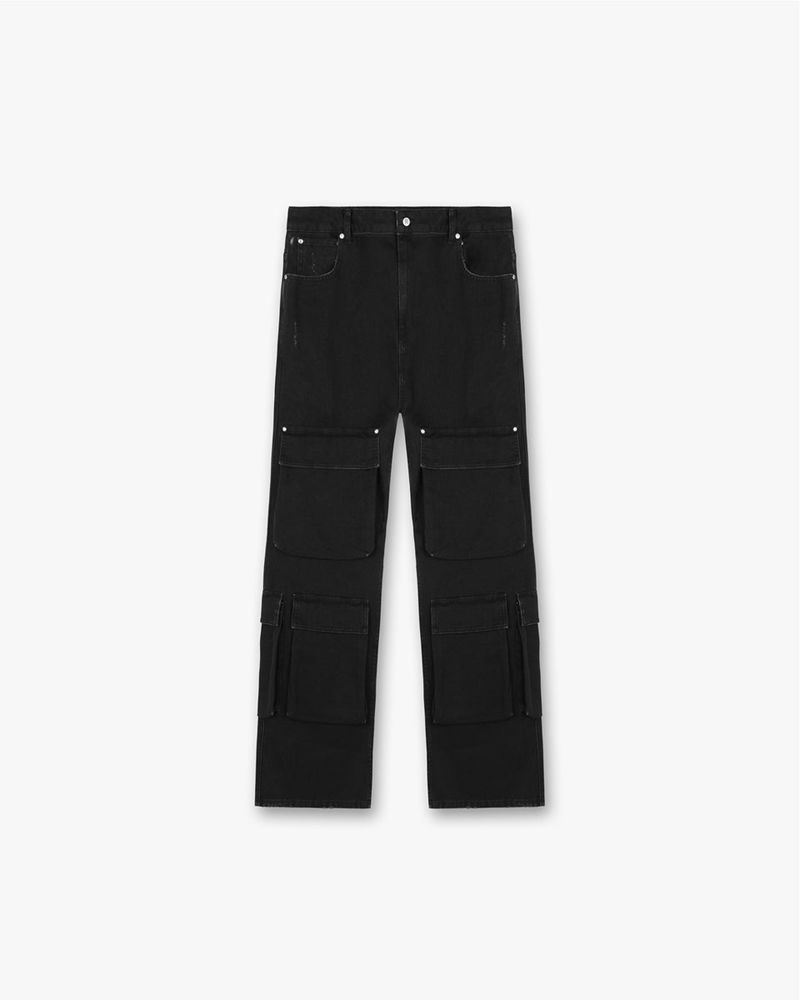 Men\'s Represent R3 Cargo Jeans Black | UK-REYIF3526