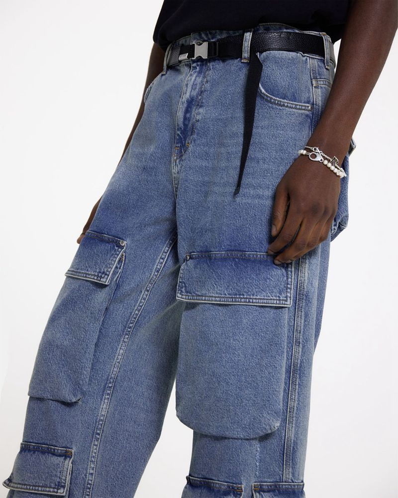 Men's Represent R3 Cargo Jeans Blue | UK-LHKRN5897