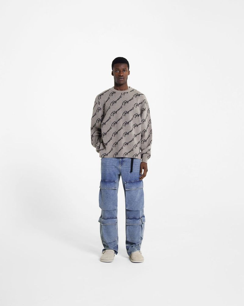 Men's Represent R3 Cargo Jeans Blue | UK-LHKRN5897