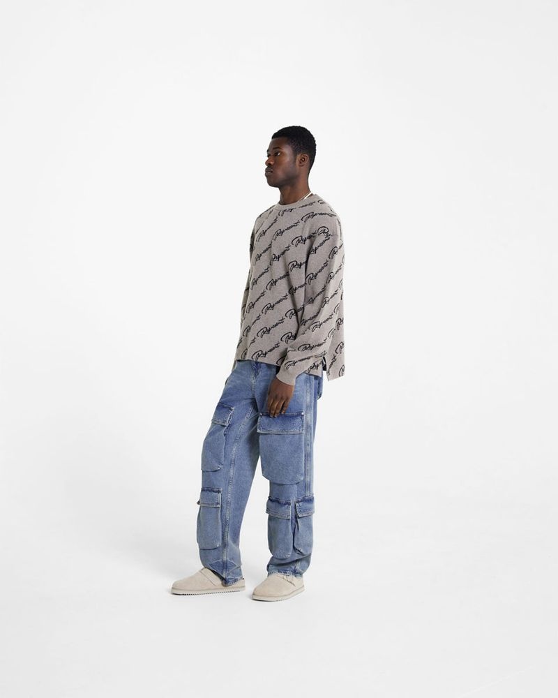 Men's Represent R3 Cargo Jeans Blue | UK-LHKRN5897