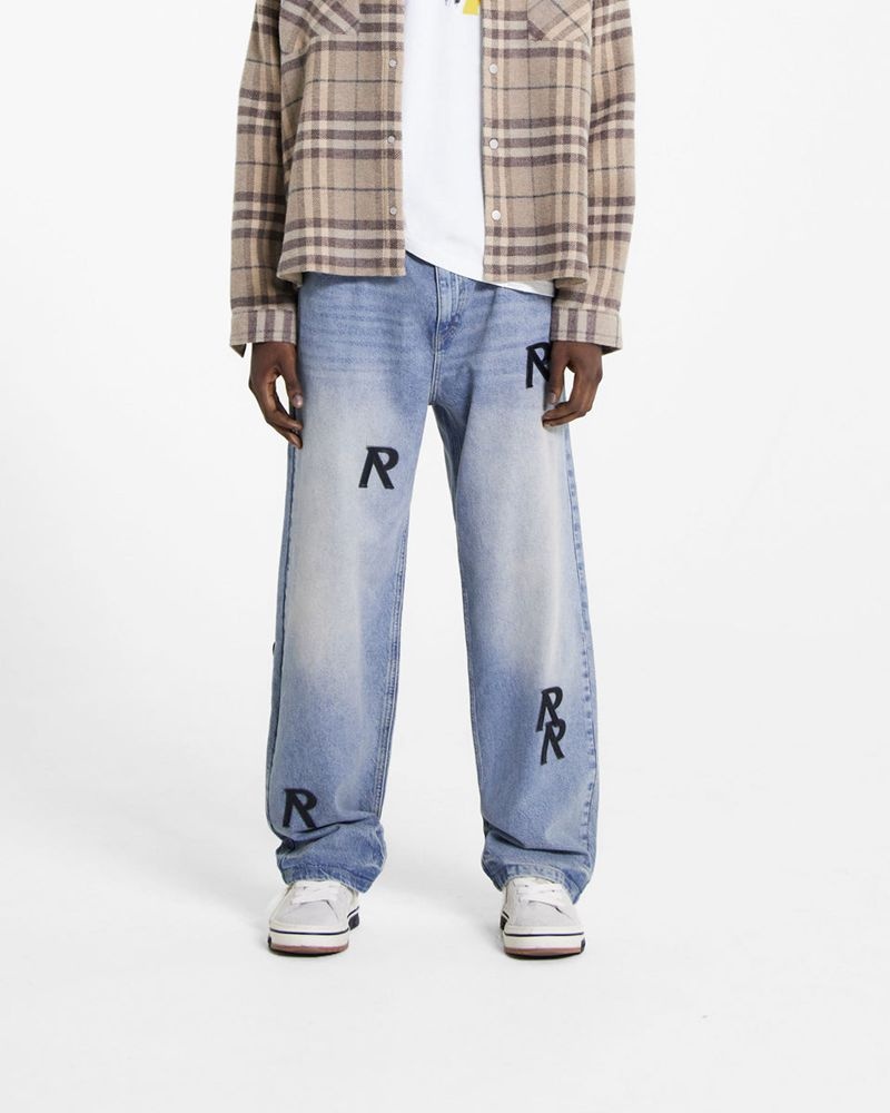 Men's Represent R3 Initial Baggy Jeans Blue | UK-LVKAP6708