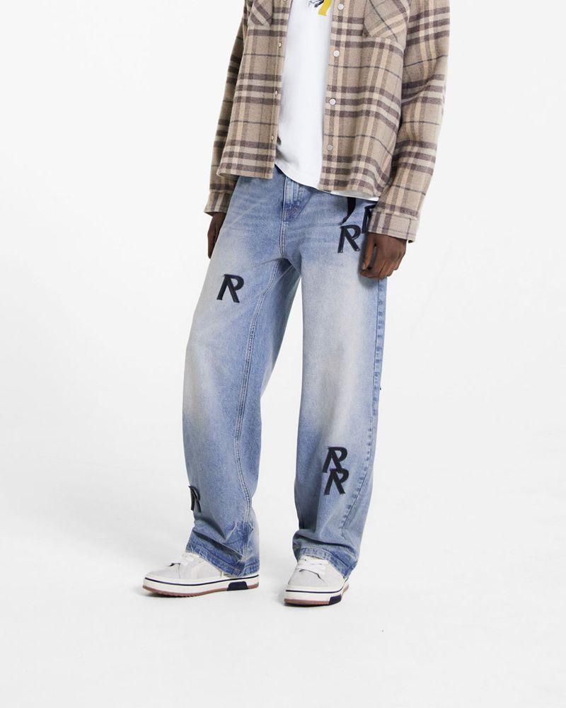 Men's Represent R3 Initial Baggy Jeans Blue | UK-LVKAP6708