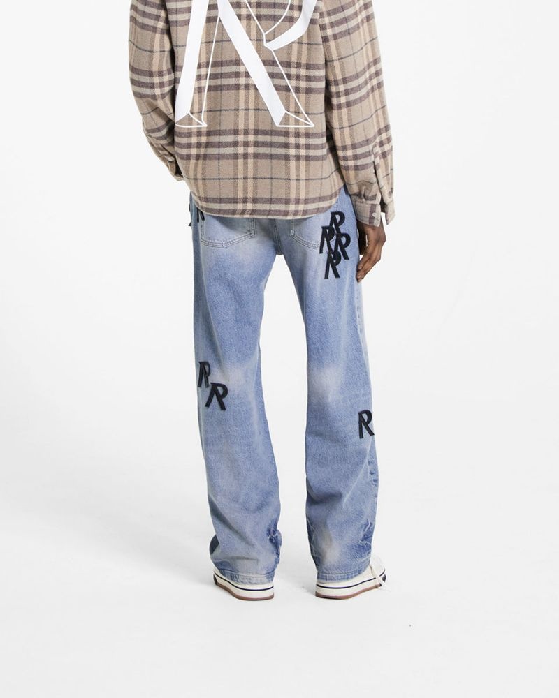 Men's Represent R3 Initial Baggy Jeans Blue | UK-LVKAP6708