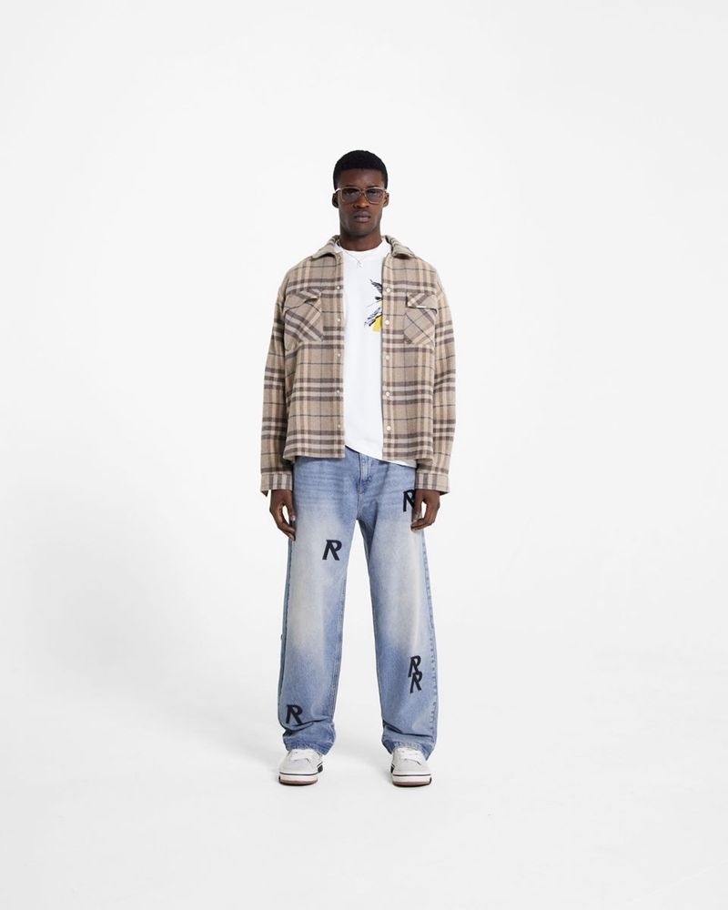 Men's Represent R3 Initial Baggy Jeans Blue | UK-LVKAP6708