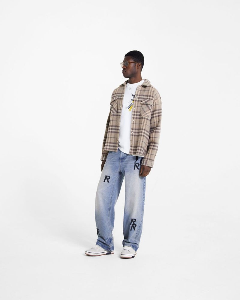 Men's Represent R3 Initial Baggy Jeans Blue | UK-LVKAP6708