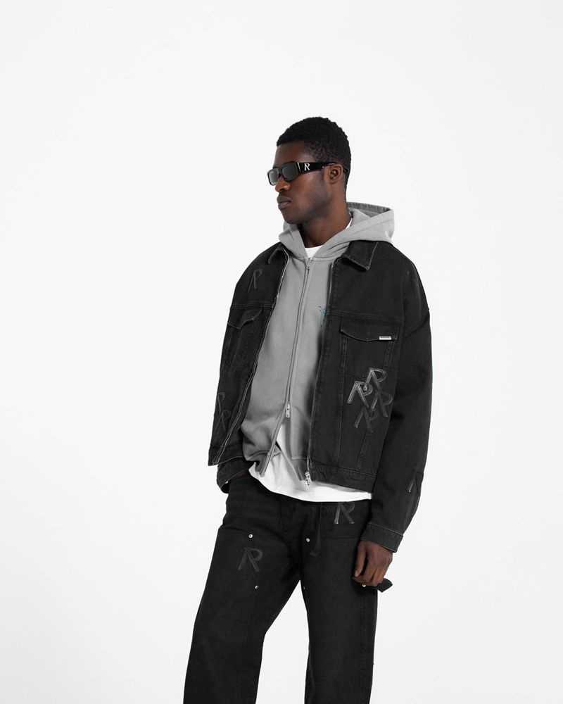 Men's Represent R4 Initial Denim Jacket Off Black | UK-CPULW6729