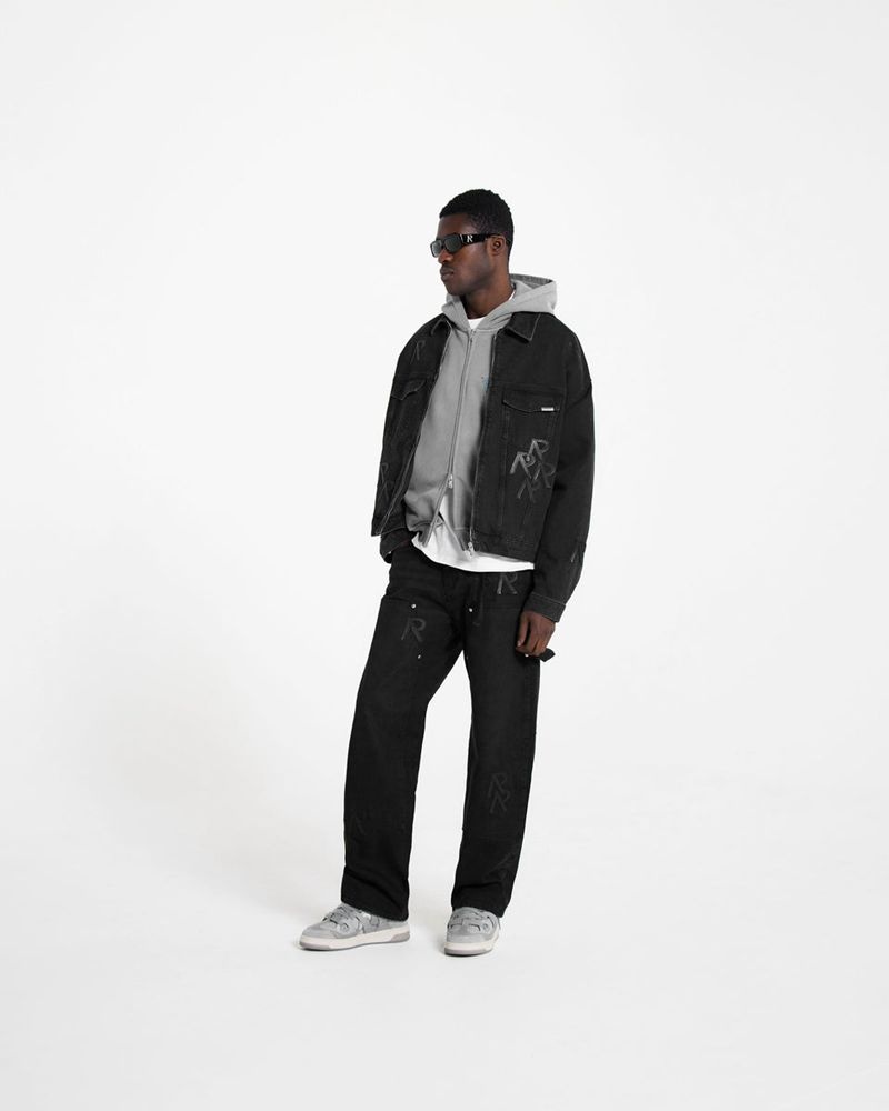 Men's Represent R4 Initial Denim Jacket Off Black | UK-CPULW6729