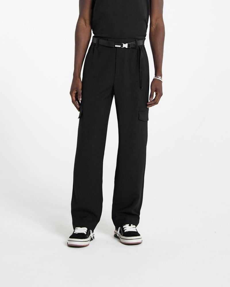 Men's Represent Relaxed Cargo Trousers Black | UK-NSIKW8174