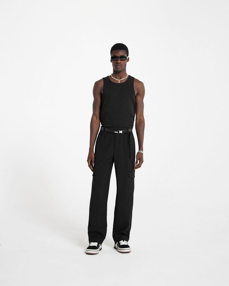 Men's Represent Relaxed Cargo Trousers Black | UK-NSIKW8174