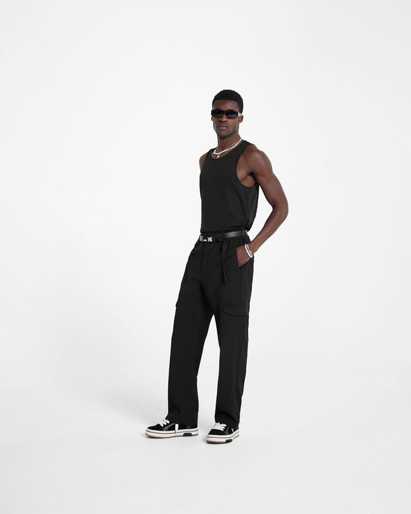 Men's Represent Relaxed Cargo Trousers Black | UK-NSIKW8174