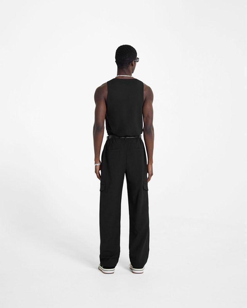 Men's Represent Relaxed Cargo Trousers Black | UK-NSIKW8174