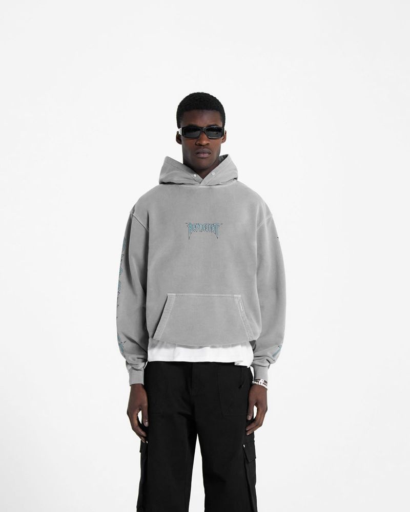 Men's Represent Rock Logo Graphic Hoodie Grey | UK-HFOBI0647