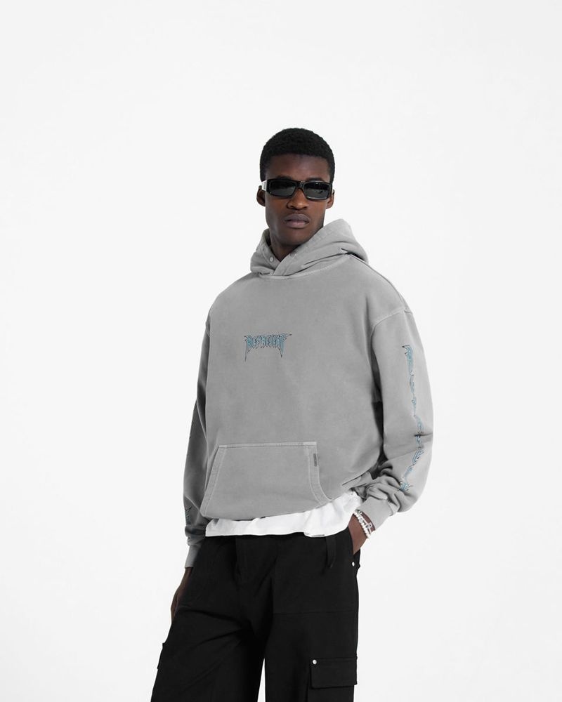 Men's Represent Rock Logo Graphic Hoodie Grey | UK-HFOBI0647