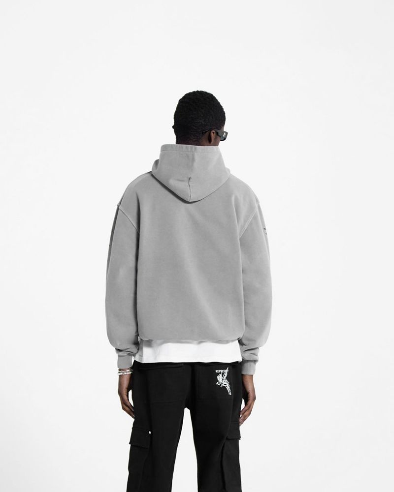 Men's Represent Rock Logo Graphic Hoodie Grey | UK-HFOBI0647