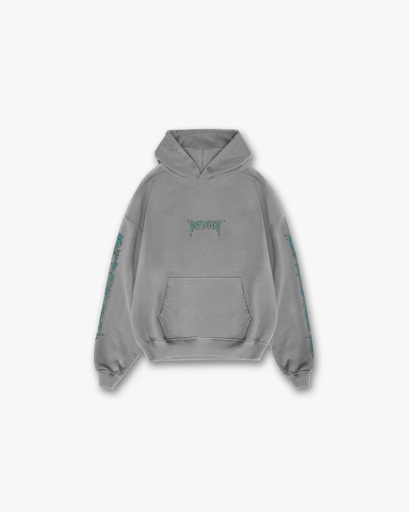 Men\'s Represent Rock Logo Graphic Hoodie Grey | UK-HFOBI0647