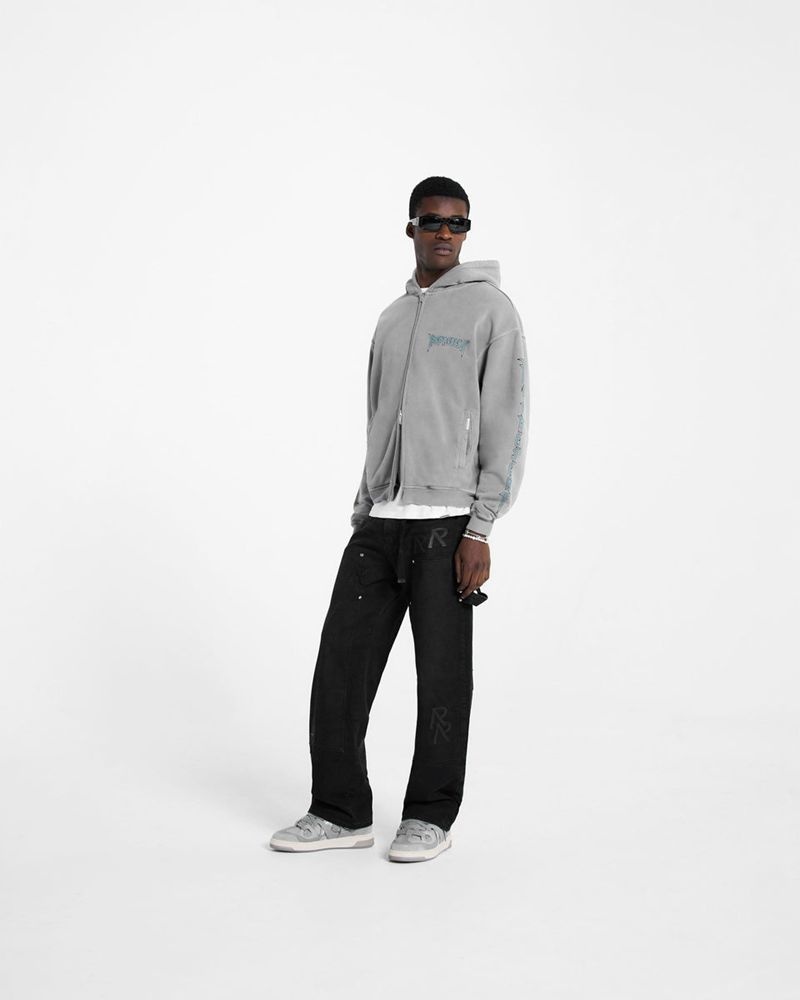 Men's Represent Rock Logo Zip Hoodie Grey | UK-ONAVG2943